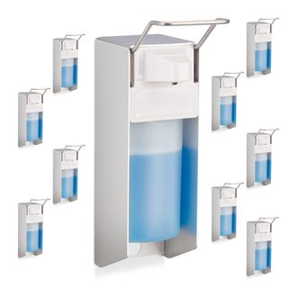 Relaxdays Pack 10 Dispensadores Jab&oacute;n 500 Ml Para Pared, Blanco, Pl&aacute;stico-metal, 28 X 8 X 15 Cm