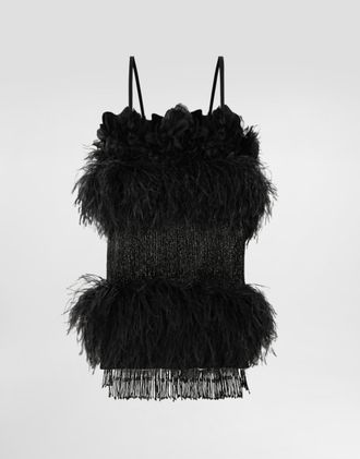 Dolce & Gabbana Satin Dress With Feathers - Woman Dresses Black 44