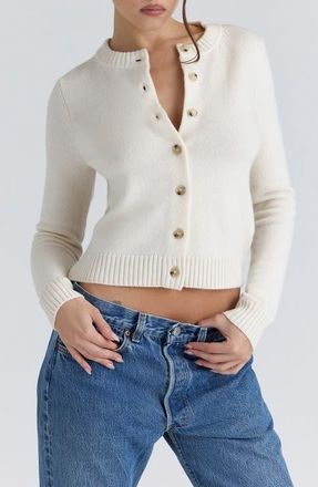 House of CB Signature Merino Wool & Cashmere Cardigan in Cream at Nordstrom, Size X-Large