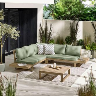 Furniturebox Brisa Solid Wood 5 Seat Outdoor Sofa Set in Green