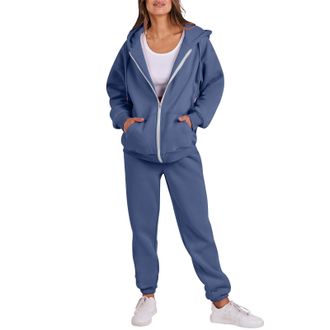 Generic Tracksuit Womens Full Set 2 Piece Outfits Full Zip Long Sleeve Hoodies Jackets with Pockets and Cuff Sweatpants Contrast Color Fall Winter Co Ord Sets
