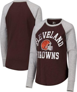 G-III 4Her by Carl Banks Womens G-III 4Her by Carl Banks Brown/Heather Gray Cleveland Browns Waffle Knit Raglan Long Sleeve T-Shirt at Nordstrom, Size Xx-Large