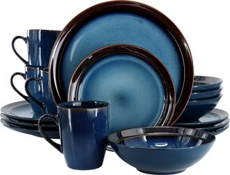 Gibson Home 16 Piece Priya Reactive Glaze Stoneware Dinnerware Set in Blue
