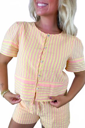 Merci Striped With Sunshine Set In Yellow Pink Stripe