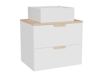 Vente-Unique Mueble de ba&ntilde;o suspendido con lavabo sobre encimera cuadrado - Blanco - A60 cm - AVORELI