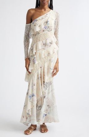 Camilla Laced with Love Asymmetric Frill Paneled One-Shoulder Long Sleeve Maxi Dress at Nordstrom, Size Medium