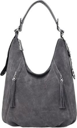 Generic Soft Genuine Suede Women Tote Bags Large Capacity Female Shoulder Crossbody Bag Handbags Purses(Grey)