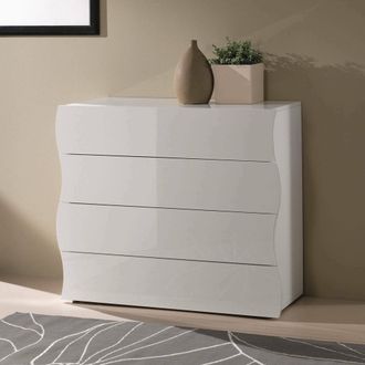 Dmora Cajonera Dhainau, C&oacute;moda 4 Cajones, C&oacute;moda Para Dormitorio, 100% Made In Italy, Cm 98x40h82, Blanco Brillante - Dmora