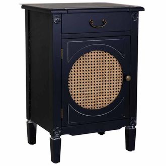 Wanderlust Deco Mesita de madera lacada y rejilla de 1 caj&oacute;n y 1 46x36x68h cm - negro