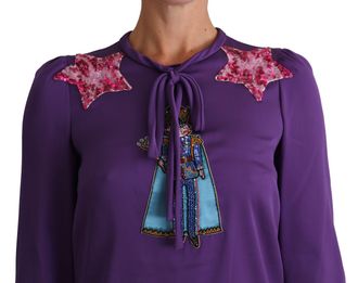 Dolce & Gabbana Womens Purple Blouse Prince Fairy Tale Embellished Top Silk