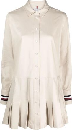 Tommy Hilfiger Beige Mini Jurk Global STP LS - Dames - Shirt Kleedjes - Beige - 2XS - Katoen - Kleedjes