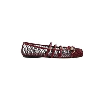 Gucci Schoenen, Dames, Rood, 36 1/2 EU, Mesh Ballerinas met Bandjes en Paardenbit Detail