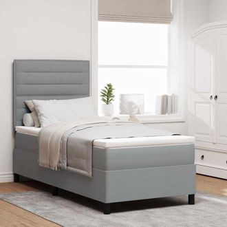 vidaXL Cama Tipo Box Spring Con Colch&oacute;n Gris Claro 100 X 200 Cm Tela Vidaxl