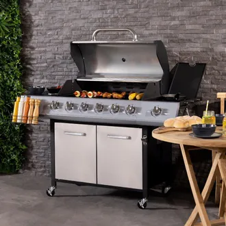 Charles Bentley 7 Burner Premium Gas Bbq & Side Burner - Black & Grey in Silver
