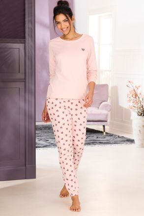 Vivance Pyjama VIVANCE DREAMS, Damen, Gr. 32/34, rosa, gemustert, Single Jersey, Obermaterial: 100% Baumwolle, gemustert, Basic lang, Rundhals, Homewear-Sets 