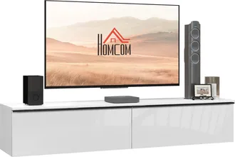 HOMCOM Wall Mounted TV Stand Unit With Storage And High Gloss Effect - White | TJ Hughes