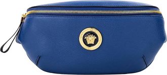 Versace Womens Small Calf Leather Medusa Pendant Fanny Pack In Navy
