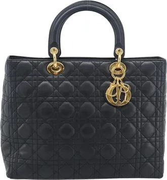 Dior Lady Dior Cannage Quilt Lambskin Black Leather Handbag (Pre-Owned)