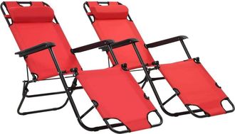 vidaXL Vidaxl - Tumbonas Plegables Con Reposapi&eacute;s 2 Unidades Acero Rojo