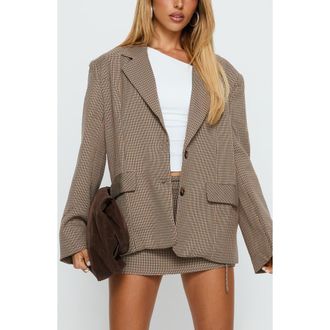 Princess Polly Deane Check Blazer in Brown Check at Nordstrom, Size 10