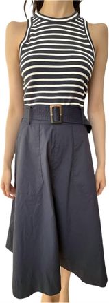 Veronica Beard Jordyn Mixed Media Dress In Navy/white