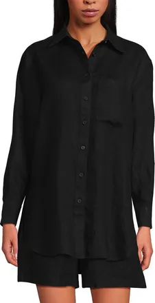Lands End Linen Oversized Button Front Shirt in Black at Nordstrom, Size X-Small