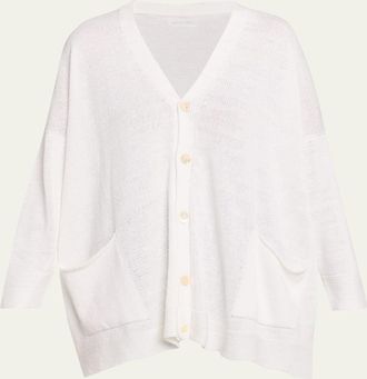 Eskandar Linen-Cotton V-Neck Cardigan - Long Length
