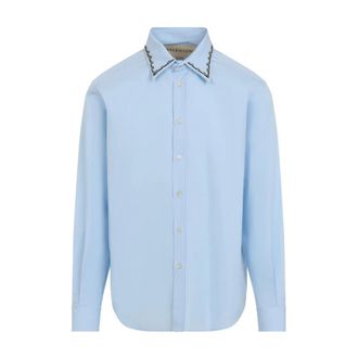 Valentino Casual Shirts, male, Blue, Size: 3XL Embroidered Shirt