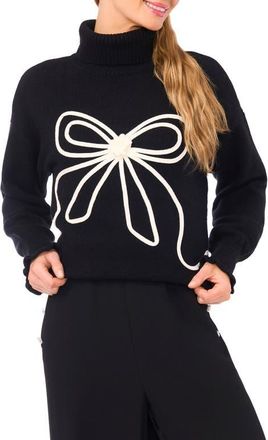 CeCe by Cynthia Steffe Bow Detail Turtleneck Sweater in Rich Black at Nordstrom, Size X-Small