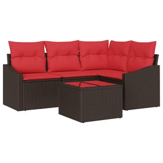 vidaXL Juego De Sof&aacute; 5 Uds. Marr&oacute;n Rat&aacute;n Sint&eacute;tico Vidaxl