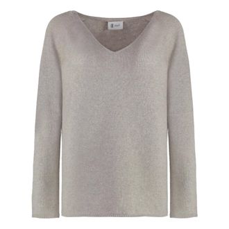 THE (ALPHABET) Cashmere Knitwear, female, Gray, Size: L Cashmere blend V-neck pullover sweater