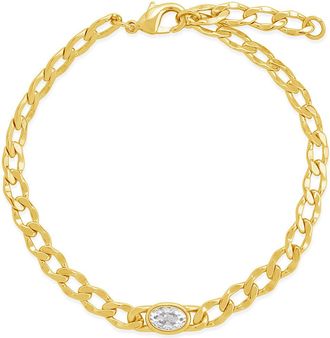 Sterling Forever Rebel Station CZ Curb Chain Bracelet