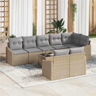 vidaXL Conjunto De Sof&aacute; De Jard&iacute;n 9 Pcs Beige Polirat&aacute;n Vidaxl