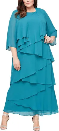 Alex Evenings Chiffon Two Piece Midi Dress - Plus In Teal