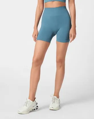Plein Sport Seamless Micro Biker Shorts Logo Women in Petrol at Nordstrom, Size Medium