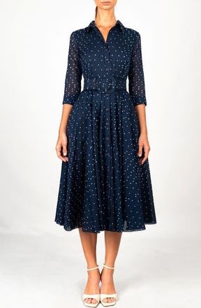 Samantha Sung Mini Dots A-Line Belted Shirtdress in Navy at Nordstrom, Size 12