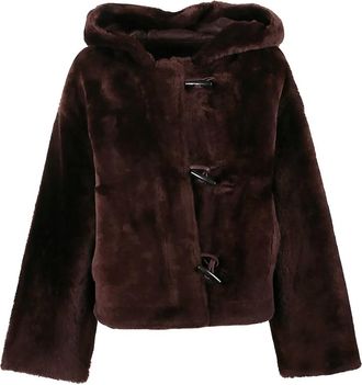 Yves Salomon Lamsleren jack met capuchon en rits - Rood