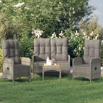 vidaXL Juego De Comedor De Jard&iacute;n 4 Piezas Con Cojines Rat&aacute;n Pe Gris Vidaxl