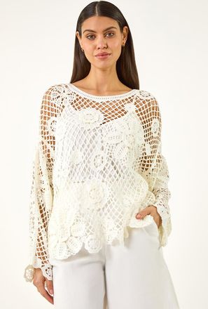 Roman Floral Open Crochet Knit Tunic
