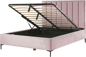 Beliani Letto Matrimoniale con Contenitore in Velluto rosa 160 x 200 cm Sezanne