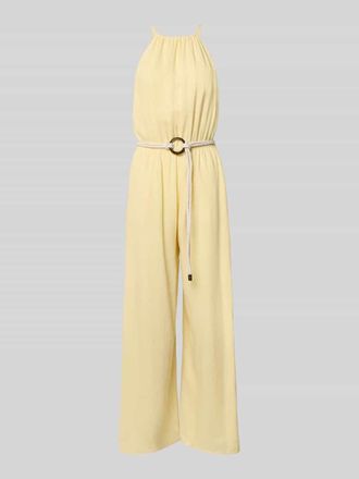 Apricot Jumpsuit aus Viskose-Mix mit G&uuml;rtel in Hellgelb, Gr&ouml;&szlig;e XXL