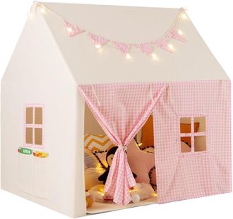 Costway Costway - Tenda da Gioco per Bambini, Casetta Tenda da Gioco con Tappetino Imbottito, 2 Finestre Traspiranti e 2 Tasche, Luci a Stella e Bandierine