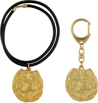 OEM Chow Chow - Llavero Y Collar Con Perro En Caja, Producto Ba&ntilde;ado En Oro De Alta Calidad, Marca Art-dog