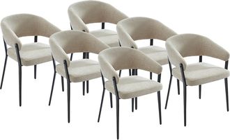 Vente-Unique Conjunto de 6 sillas con reposabrazos de tela y metal negro - Beige - AVRELA