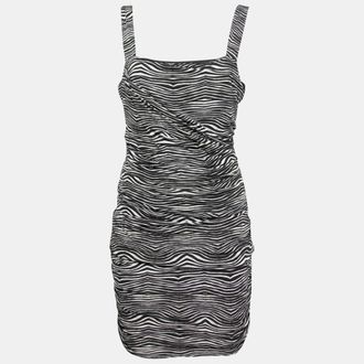 Balmain Black And White Stretch Zebra Print Draped Jersey Mini Dress