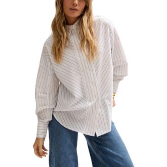Lily And Lionel Dapper Double Placket Stripe Shirt in White at Nordstrom, Size 8