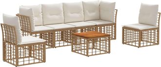 vidaXL Conjunto De Sof&aacute;s De Exterior 7 Uds. Natural Y Crema Poli&eacute;ster Vidaxl