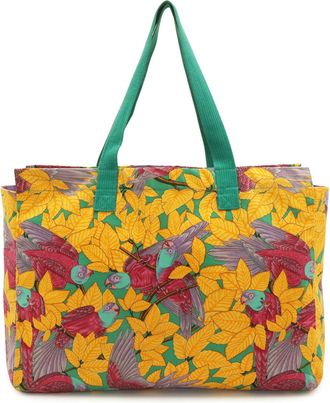 Herm&egrave;s Green Multi-Color Yellow Canvas Shoulder Bag Tote Bag (Pre-Owned)