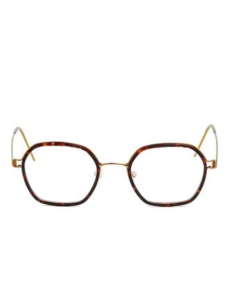 Lindberg geometric-frame glasses - unisex - Titanium/Acetate - 47 - Brown