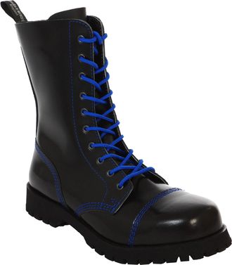 Boots & Braces 10 Hole Coloured Stitching Mens Classic Boots, Black/blue, 7 UK